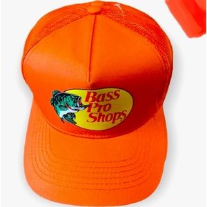 💙ORANGE BASS PRO SH ORIGINAL MESH TRUCKER GONE FISHING CAP PRINTED FRONT DESIGN